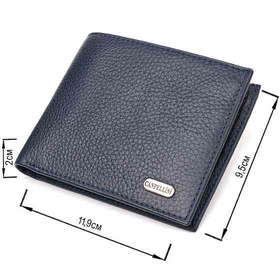 Горизонтальное мужское портмоне из натуральной зернистой кожи CANPELLINI 21776 Синее Киев