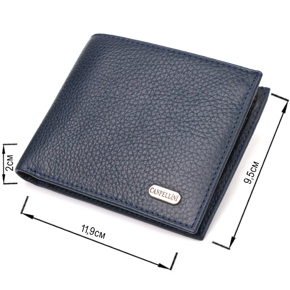 Горизонтальное мужское портмоне из натуральной зернистой кожи CANPELLINI 21776 Синее Киев - изображение 3