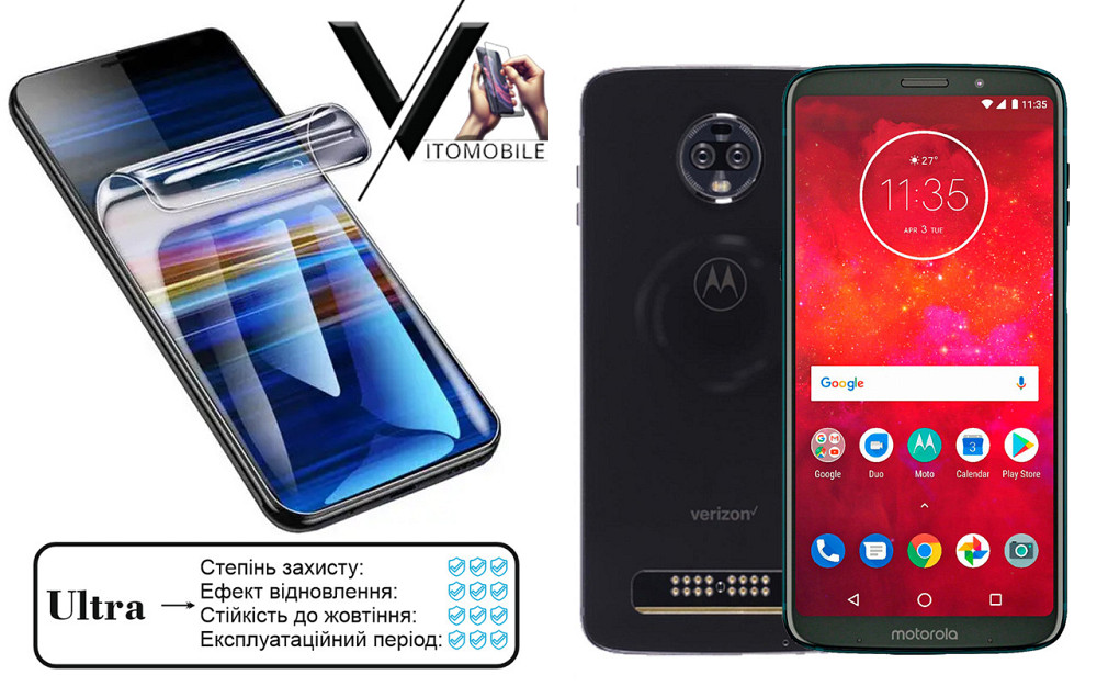 Поліуретанова плівка Ultra для Motorola Moto Z3, Moto Z3 Play, Moto Z3 Force – мінімальна товщина, максимальний захист! Київ - фото 1