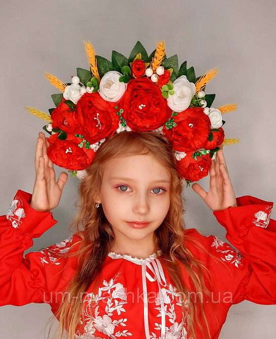 Віночок ободок з квітами "Сценічний з колосками та стрічками" Кривий Ріг - фото 1