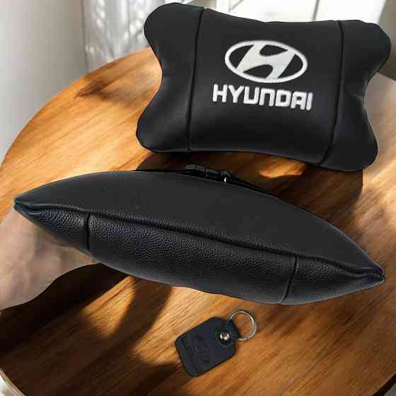 Набір подушок для авто Hyundai 2шт, натуральна шкіра, чорний колір, комфортні підголовники KC-594 в автомобіль Київ