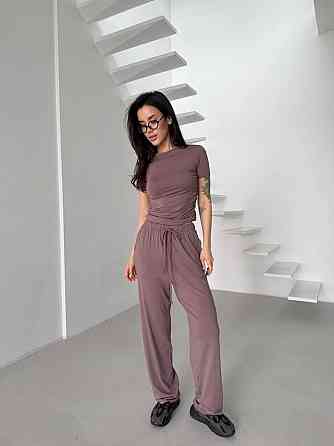 Женский базовый прогулочный костюм двойка: футболка и штаны натуральная вискоза Мокко, 46/48 Одесса