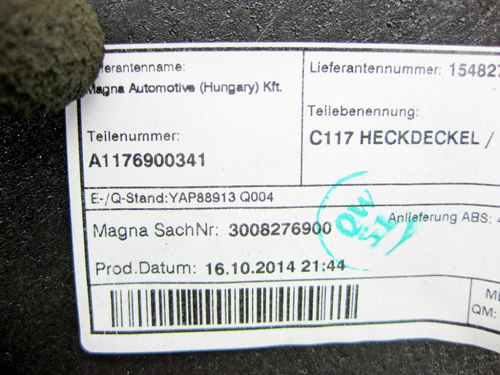 Mercedes-Benz  A1176900341 9E83 Обшивка кришки багажника + A0028214951 кнопка аварійного відкриття CLA C117 Одеса - фото 5