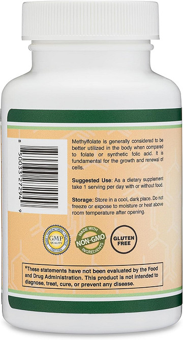 Метилфолат Double Wood Supplements Methylfolate 1000 mcg 5-MTHF (1700 DFE) 120 capsules Луцьк - фото 3