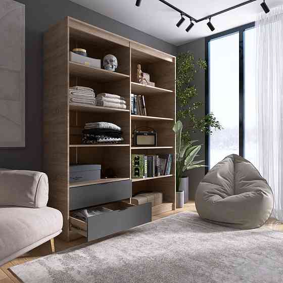 Шкаф распашной для одежды с выдвижными ящиками (полки - полки) Эверест Сити-1600 160,2х50х204,6 см Дуб сонома/Графит (DTM-071120) Львов