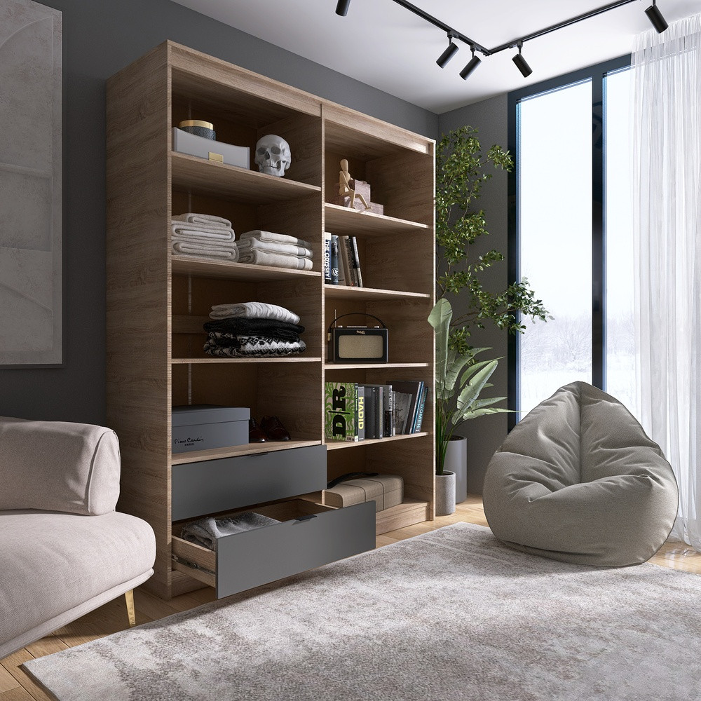 Шкаф распашной для одежды с выдвижными ящиками (полки - полки) Эверест Сити-1600 160,2х50х204,6 см Дуб сонома/Графит (DTM-071120) Львов - изображение 4