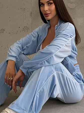 Стильний жіночий велюровий м'який костюм-двійка велюр плюш Блакитний, 44/46 Одеса