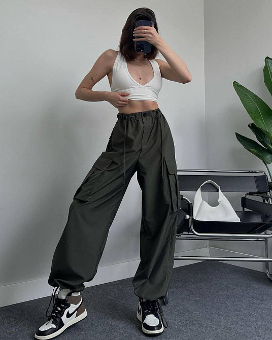 Жіночі широкі плащові штани карго матова плащівка Одеса - фото 8