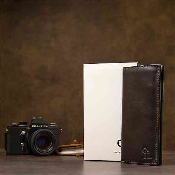 Кожаное глянцевое портмоне GRANDE PELLE 11469 Темно-коричневый Киев