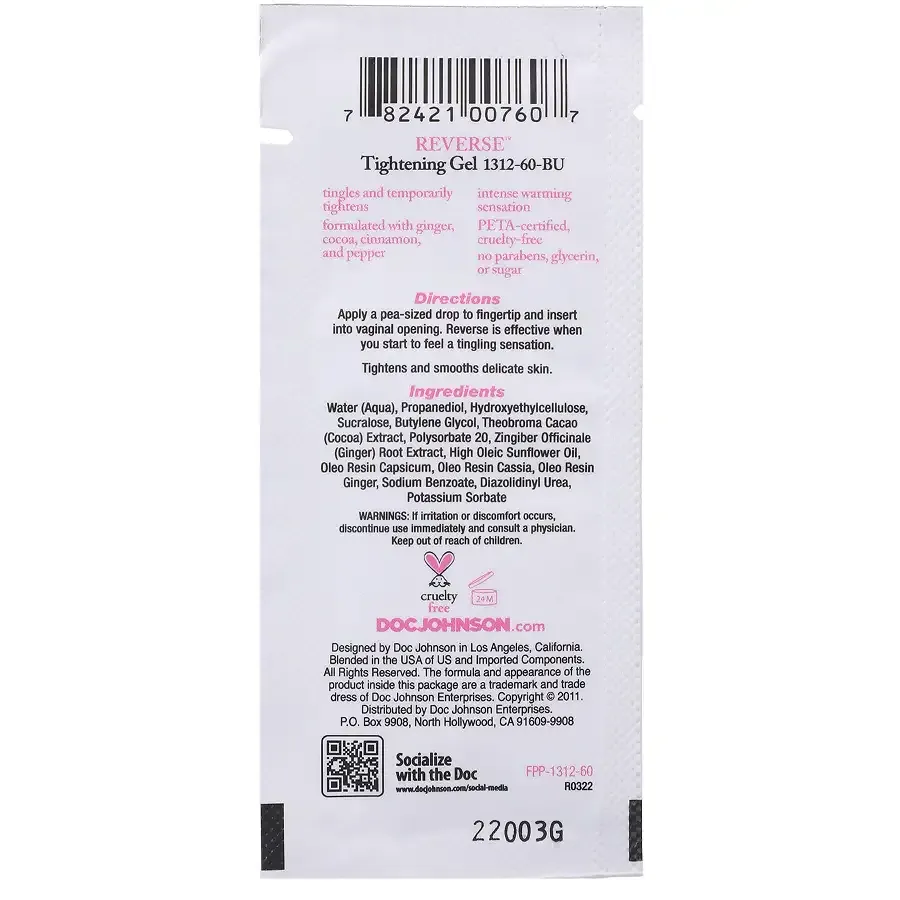 Крем для звуження піхви Doc Johnson Reverse (7 г) з екстрактами імбиру, какао, кориці та перцю Львів - фото 2