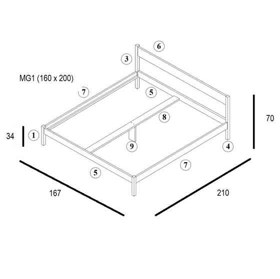 Двоспальне дерев'яне ліжко Mebigrand MG01 Прозорий лак 160х200 см (MBG-21876) Дніпро