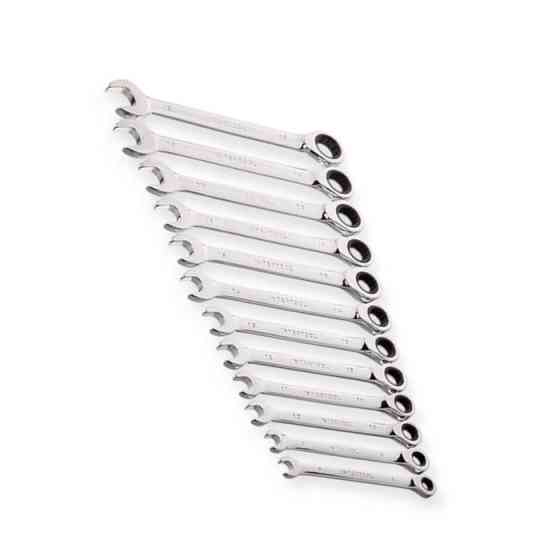 Набор ключей рожково-накидных с трещеткой 8-19 мм 12 шт (планшет) CrV Мукачево