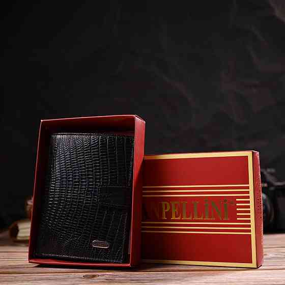 Фактурний вертикальний чоловічий гаманець середнього розміру з натуральної шкіри з тисненням CANPELLINI 21859 Чорний Київ