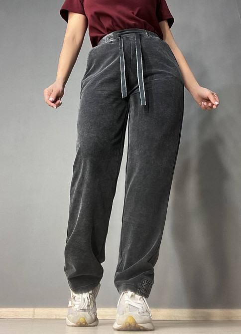 Брюки женские Yimeite 516 мом бананы вареные тай дай трикотажные талия на резинке черные, черный, З4 Киев - изображение 1