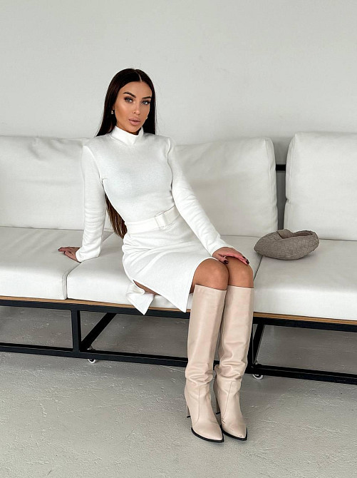 Женское стильное теплое и удобное платье с разрезами в длине миди турецкое двухстороннее ангора люкс Молочный, 42/44 Одесса - изображение 6