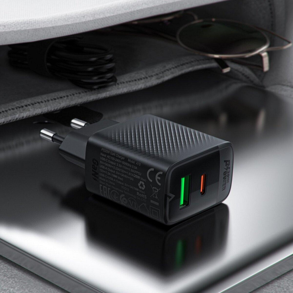 Мережевий зарядний пристрій ACEFAST A78 PD20W GaN charger Black 6974316283256 Одеса - фото 6