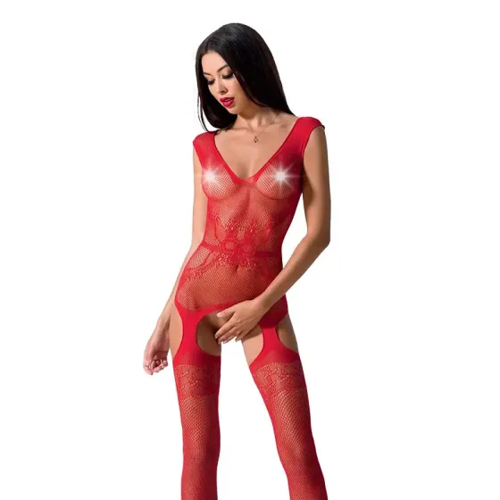 Сітчастий бодістокінг Passion BS062 One Size, Red, комбінезон, імітація панчіх, відкритий доступ Львов