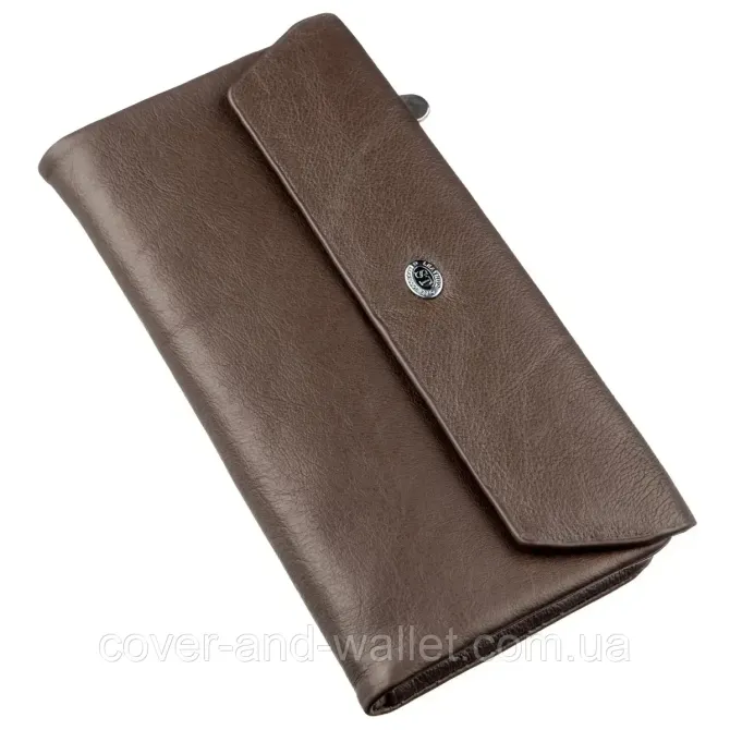 Тонкий кожаный кошелек купюрник для мужчин и женщин ST Leather (коричневый) Киев - изображение 7