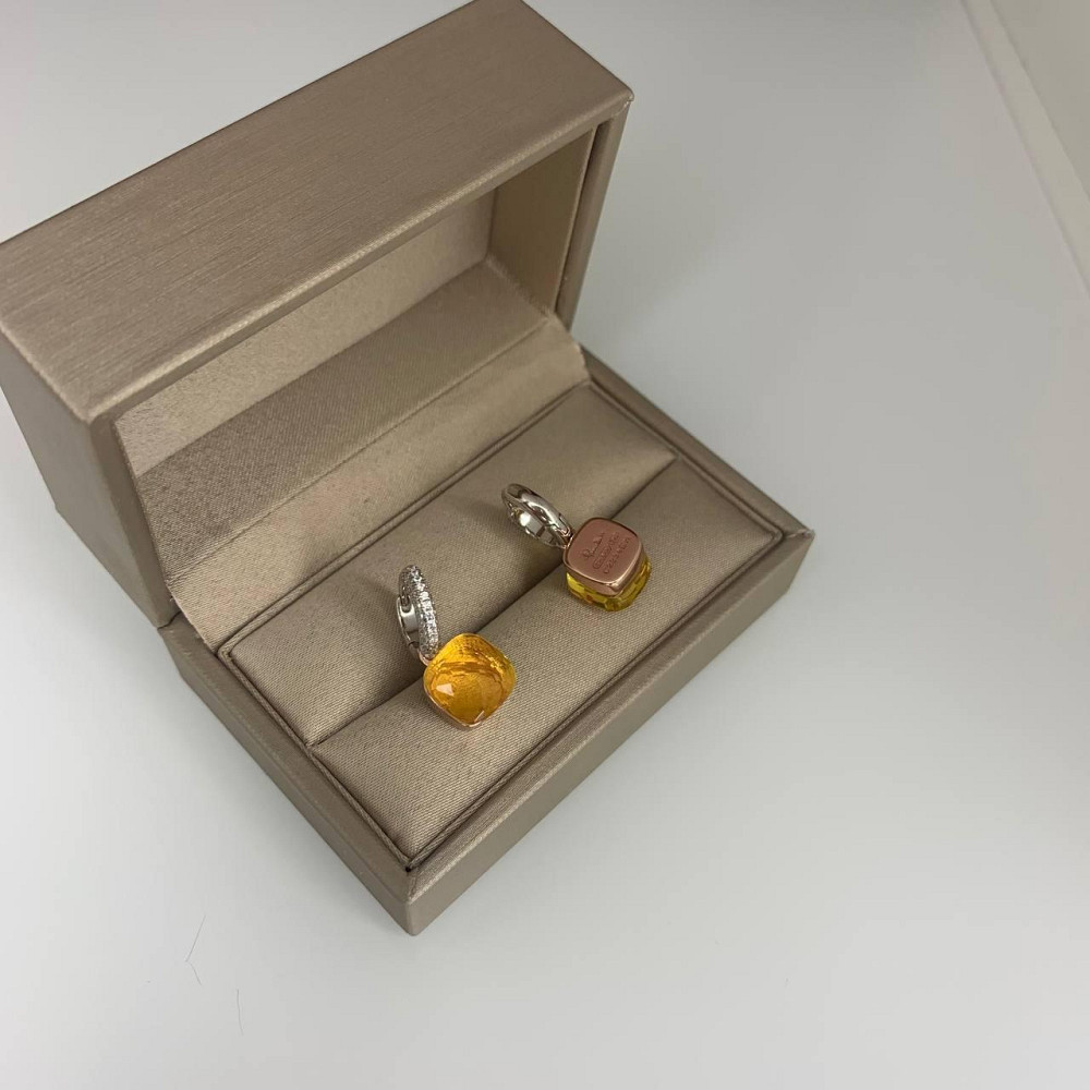 Помеллато / Pomellato серьги серебро 925 и розовое золото. Крупные медово-янтарные кристаллы / Винтаж Одесса - изображение 4