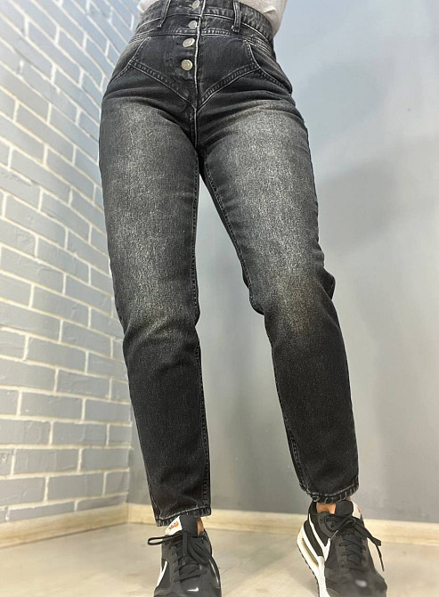 Джинси жіночі Dk-49 3238 МОМ кокетка на гудзиках варені чорні, чорний, 40, 40, 82 см, 108 см Київ - фото 3