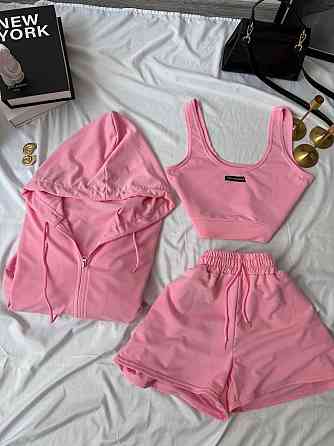 Женский прогулочный костюм тройка: кофта топ и шорты двунитка Барби, 46/48 Одесса