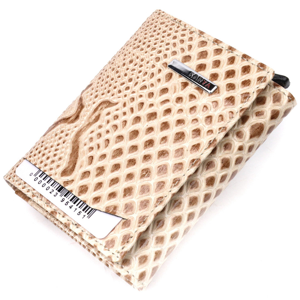 Визитница из натуральной фактурной кожи под змею KARYA 20985 Бежевый Киев - изображение 6