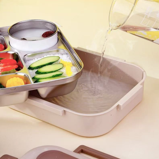 Ланч-бокс для горячей и холодной еды с контейнером из нержавеющей стали,столовыми приборами и ёмкостью для супа, бежевый Каменец-Подольский