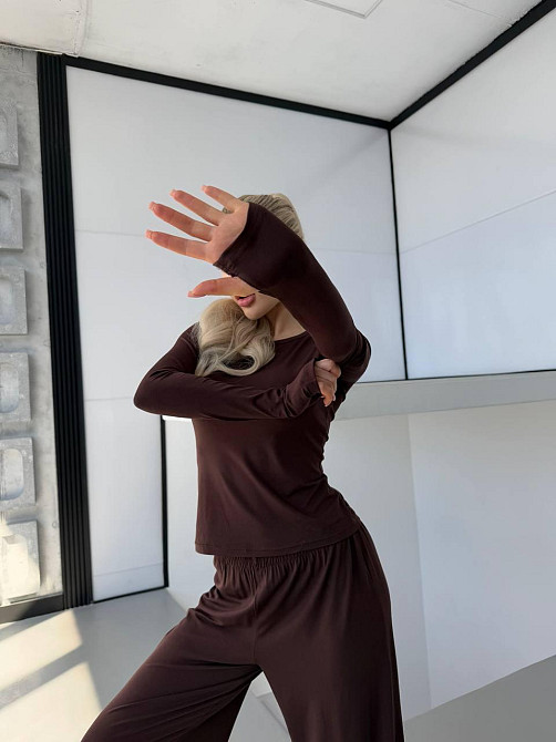 Жіночий прогулянковий костюм-двійка турецький віскоза Шоколад Одеса - фото 6