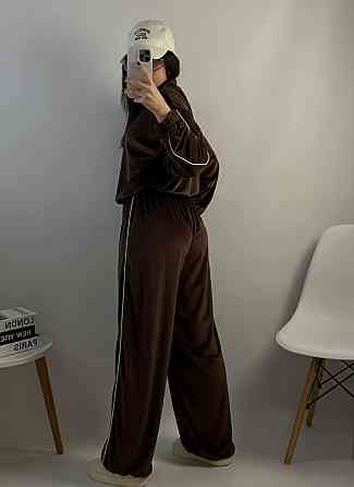 Женский стильный повседневный велюровый костюм Шоколад Одесса