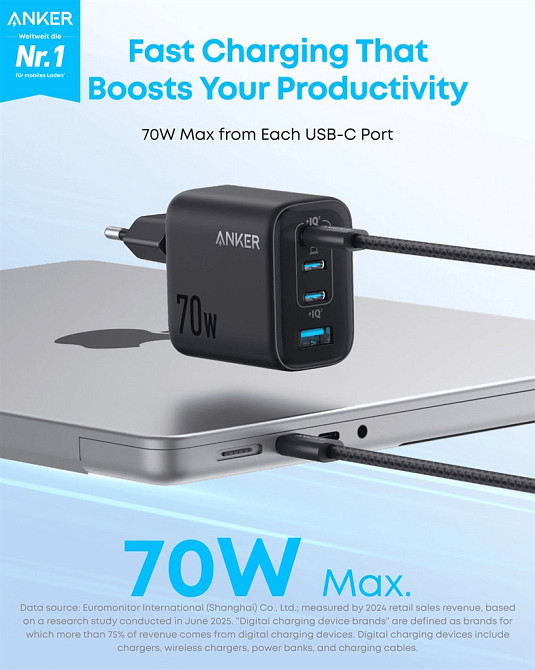 Мережевий зарядний пристрій Anker Charger 70 W, 3xUSB-C, 1xUSB-A, Black (A121CG11) ( 23092 ) Харків - фото 11