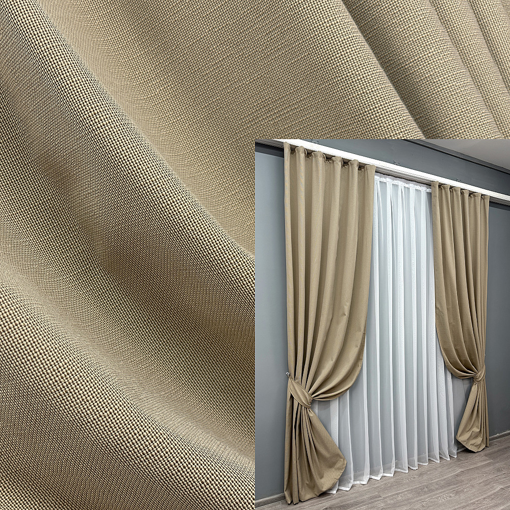 Комплект готовых штор VR-Textil Лен № 1742ш Темно-бежевый 150х275 см 2 шт (33-0804 Киев - изображение 1