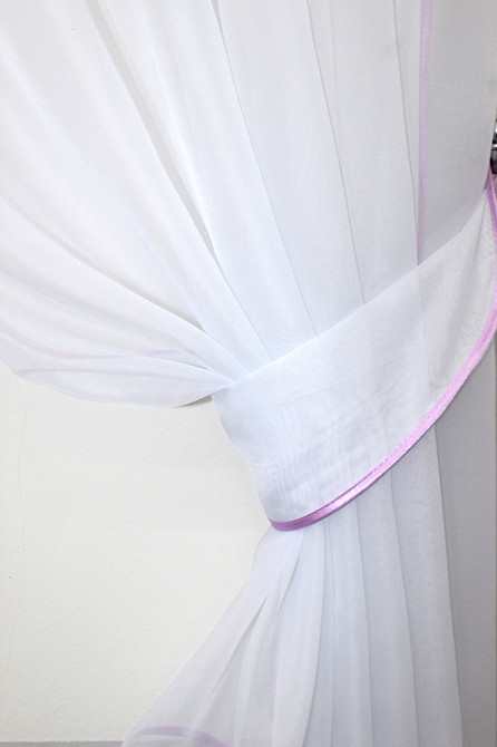 Кухонные шторы VR-Textil № 091к с ламбрекеном и подвязками сиреневый с белым 280х170 см (59-834) Киев - изображение 3