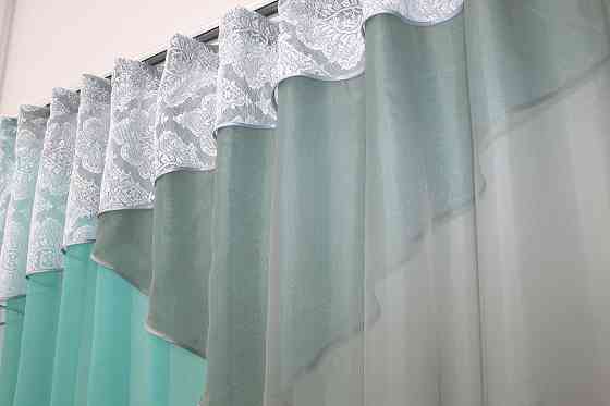 Кухонная занавеска (290х165см) цвет бирюзовый с серым 00к 59-556 Киев