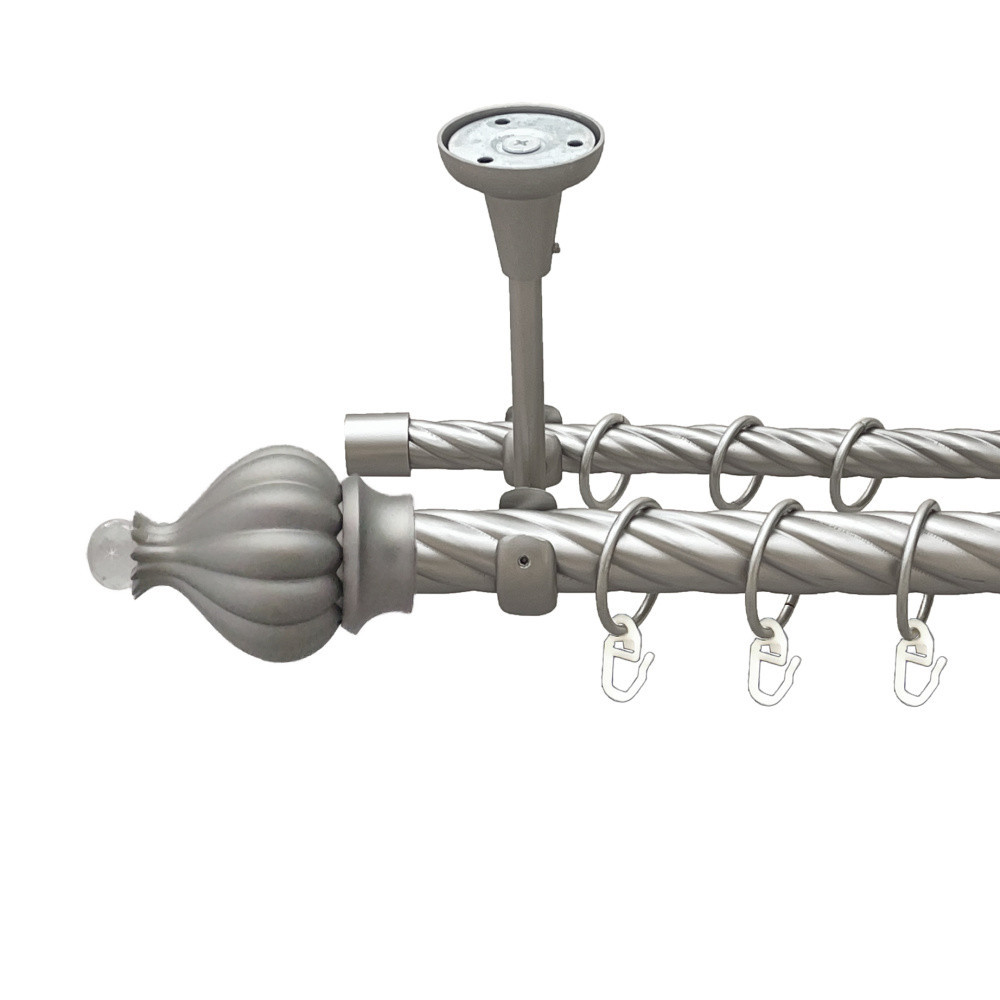 Карниз Orvit Таджа-Кристал металевий дворядний відкритий до стелі скручена труба кільце металеве Сатин 25\16 мм 200 см Львів - фото 1