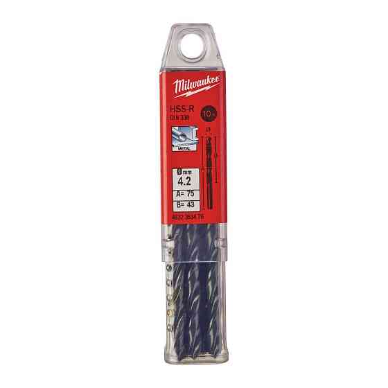 Свердло по металу HSS-R MILWAUKEE DIN338, діаметр 4,2мм, (10шт) пластикова коробка Одесса