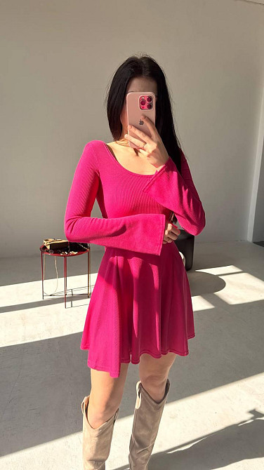 Жіноча стильна романтична сукня вільного крою з трикотажу в рубчик Малина, 42/44 Одеса - фото 5