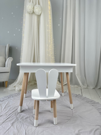 Дитячий столик з відкидним верхом 54х60х45 і стільчик зайчик 26х26х24, стіл та стілець для дітей до 7 років, білий Київ