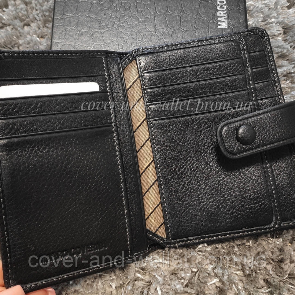 Маленький кожаный кошелек на много карт черного цвета Marco Coverna Киев - изображение 3