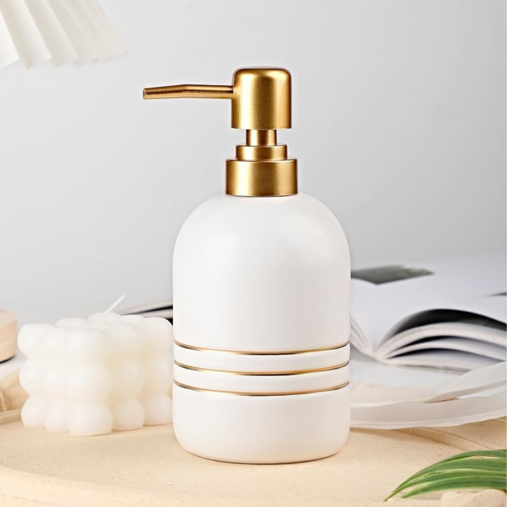 Диспенсер-дозатор для мыла керамический для ванной и кухни 380 мл, для жидкого мыла и моющего средства, белый Каменец-Подольский - изображение 1