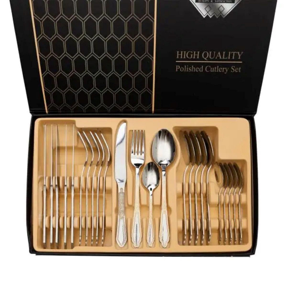 Набор столовых приборов золото на 6 персон комплект столовых приборов 24 предмета Серебро с золотом HP-20-64 Киев - изображение 2