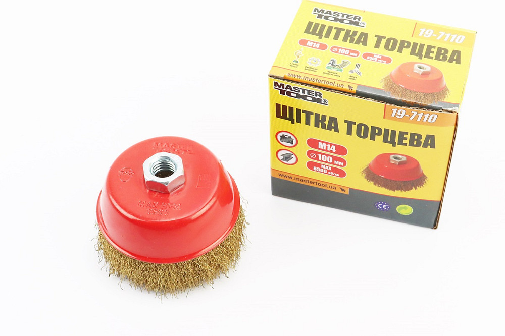 Щітка торцева М14 D-100мм з латунованого рифленого дроту 19-7110 Київ - фото 1