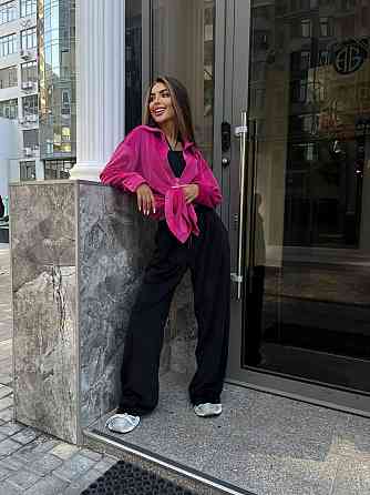 Женский прогулочный костюм двойка: рубашка + штаны палаццо турецкий велюр спорт Малиновый, 46/48 Одесса