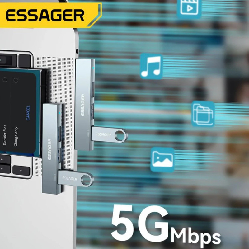 Хаб Essager EHBC03-FY0G-P Type-C 3в1 (Сірий) Николаев - изображение 4