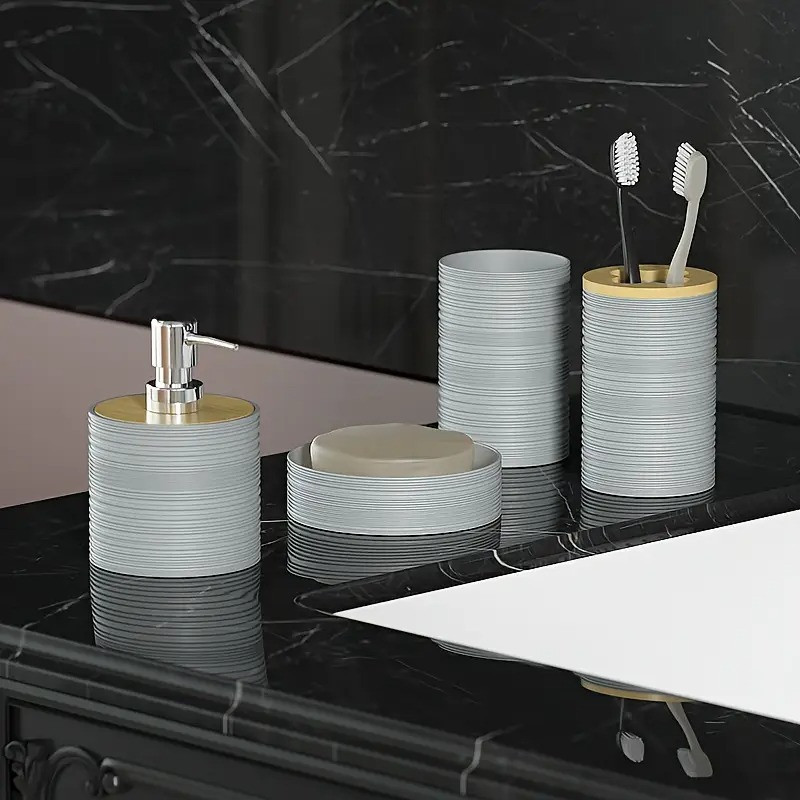 Набор аксессуаров 4в1 для ванной и душа, мыльница,дозатор для мыла, стаканы,пластик серый Каменец-Подольский - изображение 8