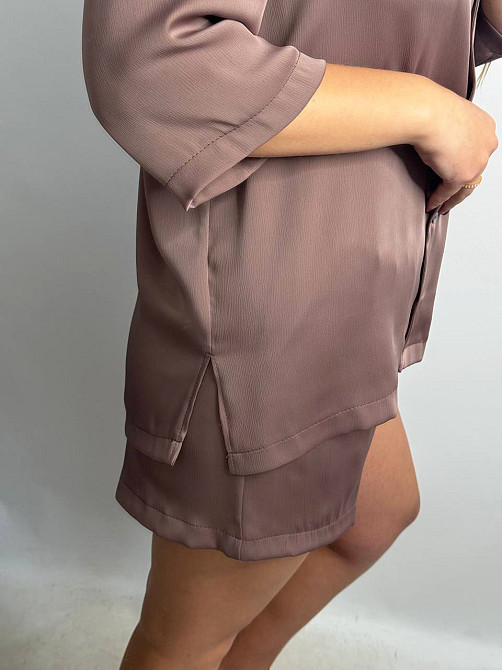 Жіночий костюм-двійка із сатину Шоколад XS-S Харків - фото 5