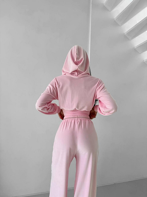 Жіночий прогулянковий костюм-двійка: кофта на блискавці та штани з велюру Рожевий, 42/44 Одеса - фото 7