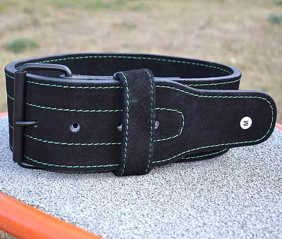 Пояс для важкої атлетики MadMax MFB-301 Suede Single Prong шкіряний Black/Green XL Каменское