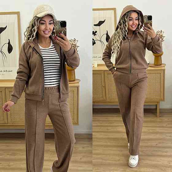 Женский теплый прогулочный костюм двойка: кофта и штаны вязка на трикотажной основе Мокко, 52/54 Одесса