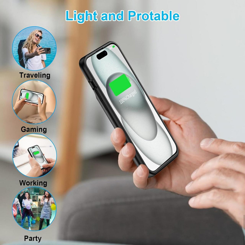 Чехол-аккумулятор MIGAFEI для iPhone 15/15 Pro 6,1″, PowerBank 7000 мА·ч, зарядка 2-в-1, черный Киев - изображение 7