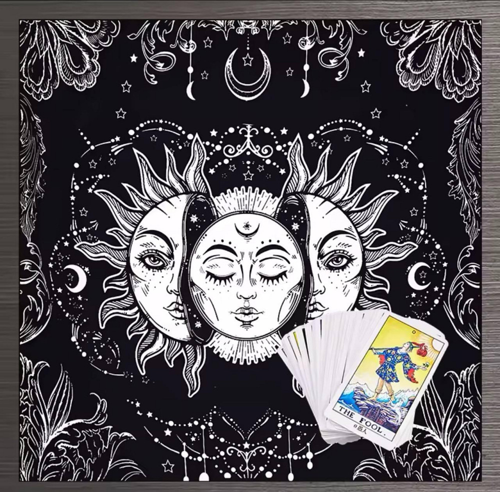 Алтарная скатерть для карт Таро и Рун. Скатерть для гадания 75*75 см. Черно-белое солнце Киев - изображение 3